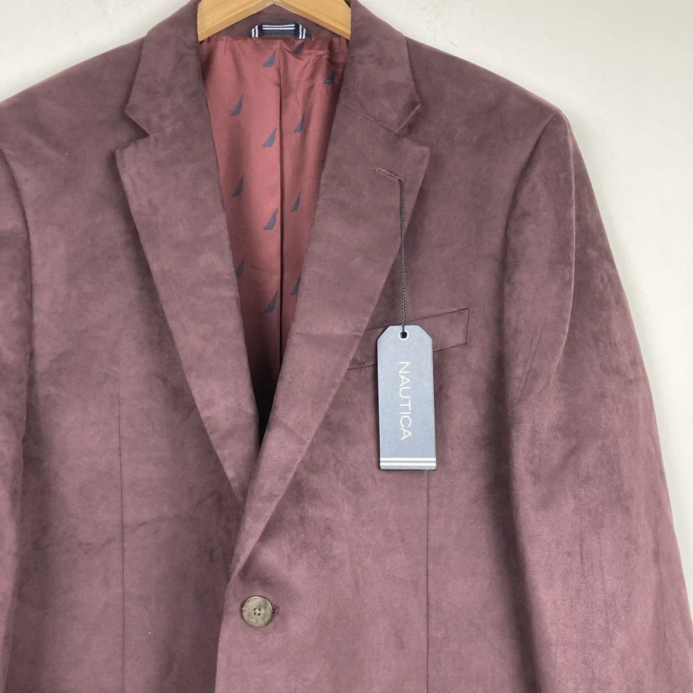 Nautica Men's Modern-Fit Faux-Suede Blazer Sport Coat Jacket Size 42L Burgundy